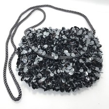 Vintage Grey Seqine  Bead Sparkle Cable Rope Shoulder Strap Purse Clutch