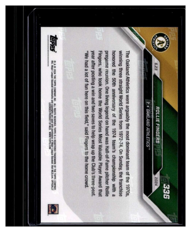 2024 Topps Now #336 Rollie Fingers Red Parallel #d /10 - Image 2 of 2
