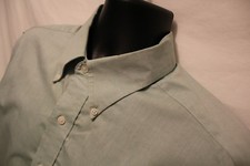 Bass Dress Shirt Green 100 Cotton Sz 17 17 1/2 Wrinkle Free Pinpoint