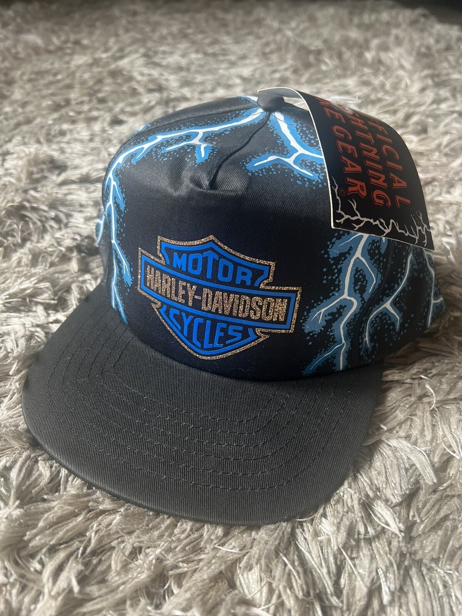 Harley Davidson Vintage Lightning Gold Glitter Aop Hat NOS