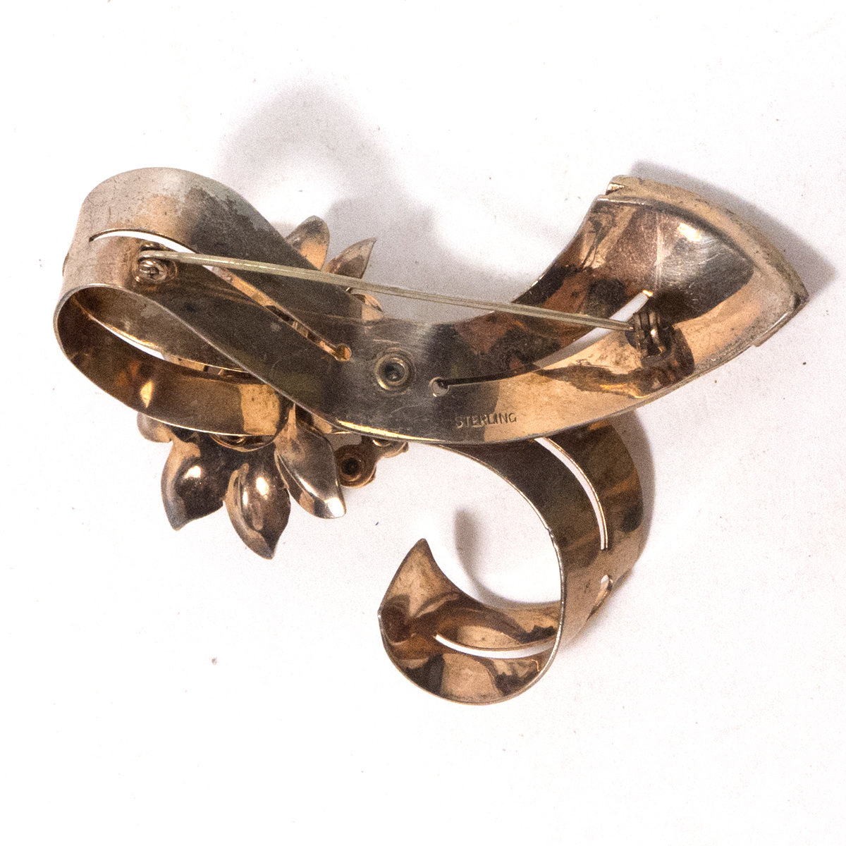 Broche vintage années 50 avec noeud en strass doré - France