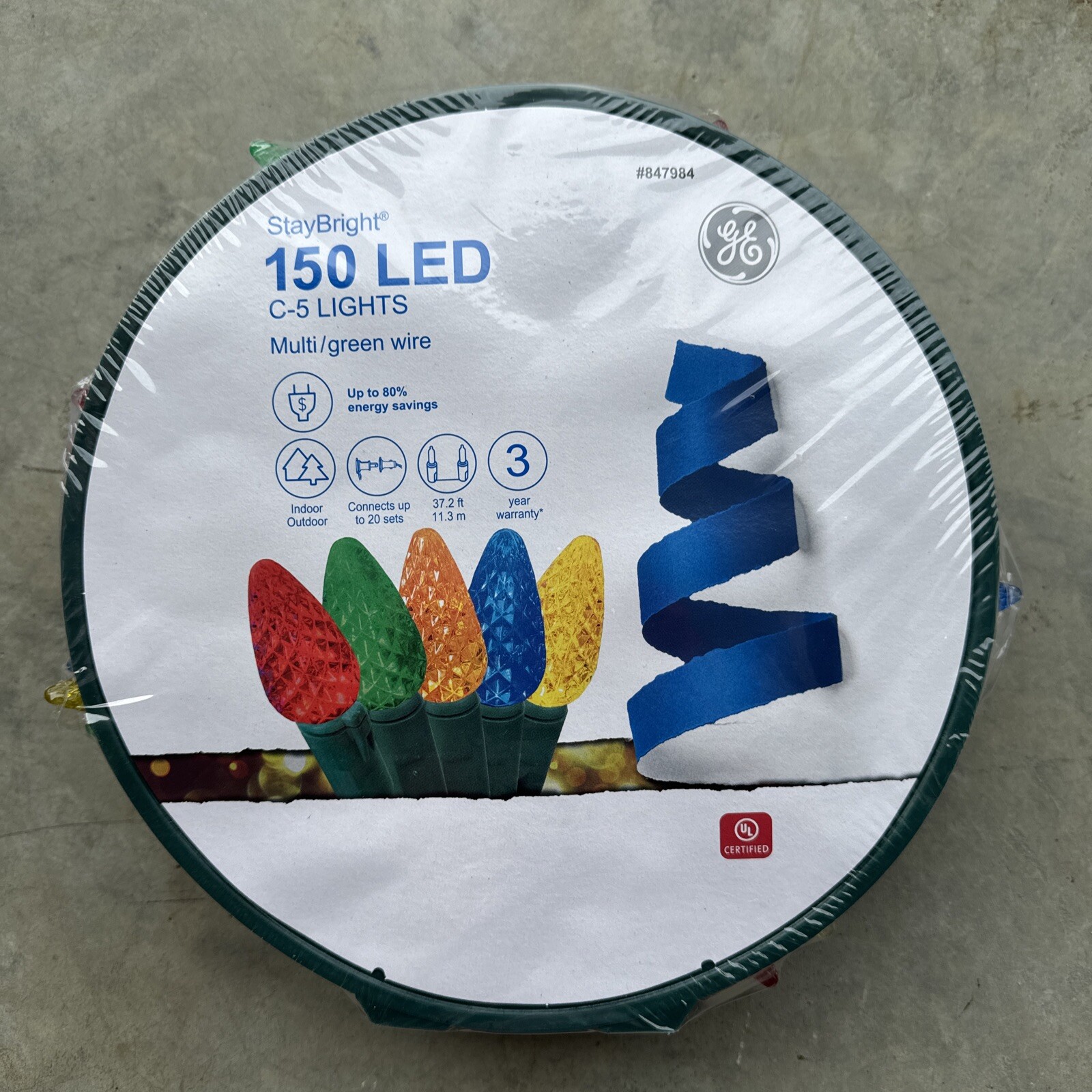 GE StayBright 150-Ct 37.2-ft Constant Multicolor C5 LED Christmas String Lights