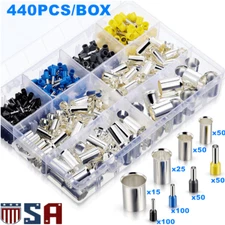 440pcs Wire Ferrules Kits Crimp Terminal Connector AWG (2/0 1/0 2 4 10 12 14 16)