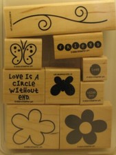 Stampin' Up 2003 LOVE WITHOUT END Wood Mounted Rubber Stamp Set of 8