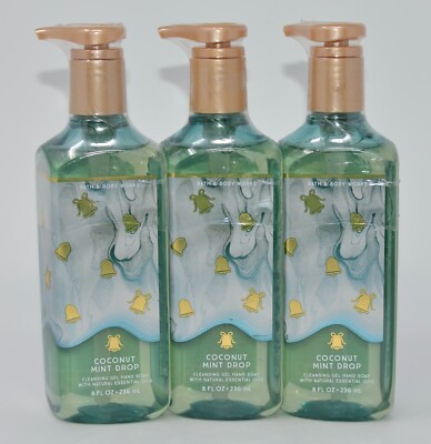 3 NEW BATH & BODY WORKS COCONUT MINT DROP CLEANSING GEL HAND SOAP WASH PUMP 8 OZ