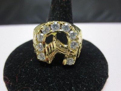 Bague Vintage Porte-bonheur Fer à Cheval - Plaqué Or, Occasion, Bijou Ancien Chance T59