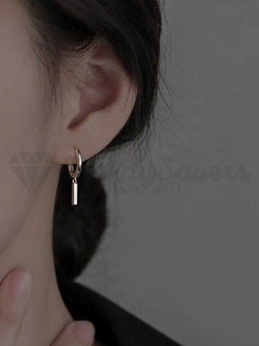 925 Sterling Silver Bar Column Dangle Drop Hoop Earrings Womens Girls Jewellery - Picture 6 of 10