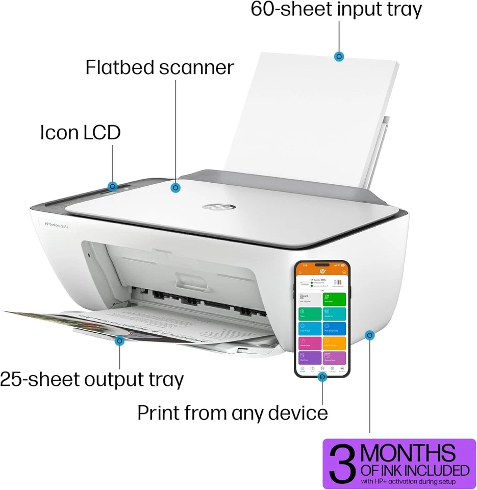 HP DeskJet Wireless All-In-One Inkjet Mobile Printer Scanner Copier Home Office - Image 4 of 4