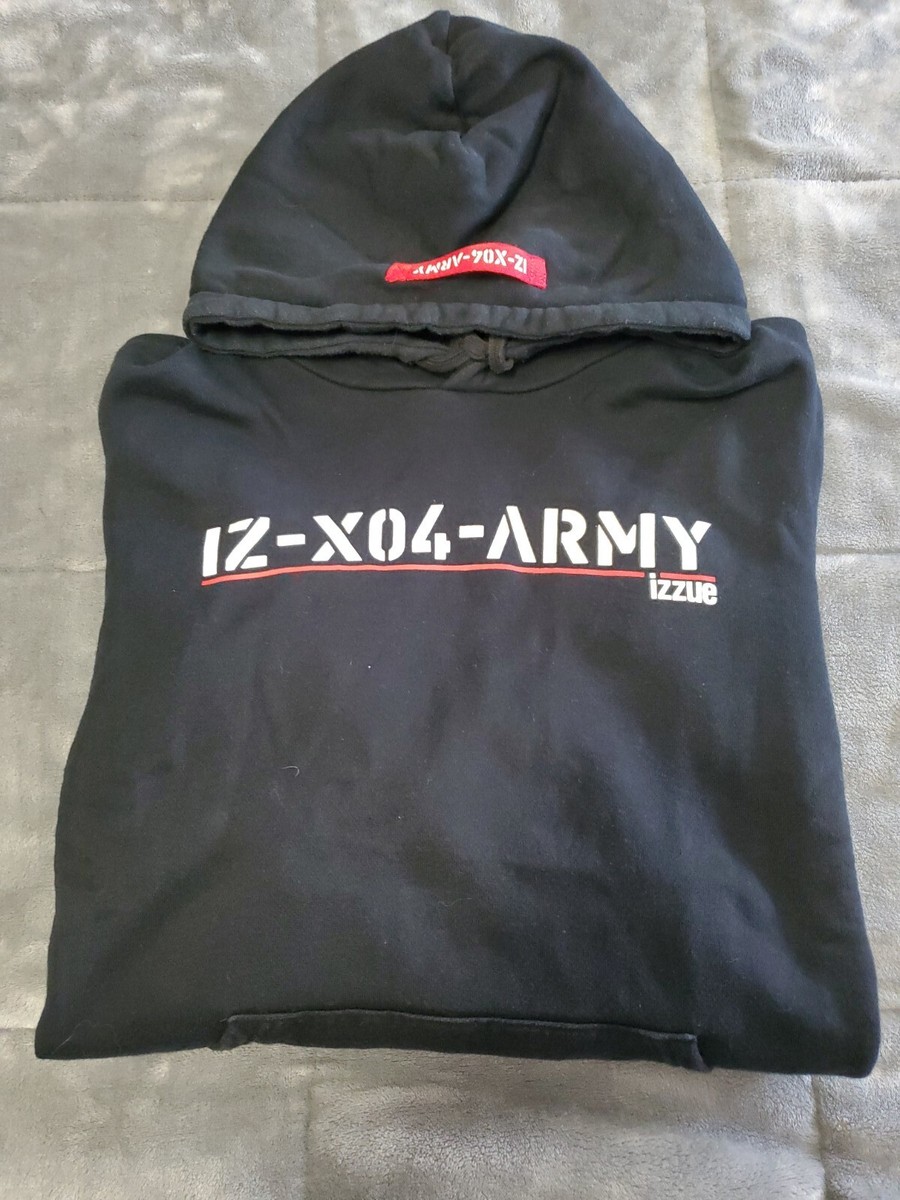 IZZUE × IZ-X04-ARMY Black Hoodie Long Sleeve Sweatshirt SZ Medium