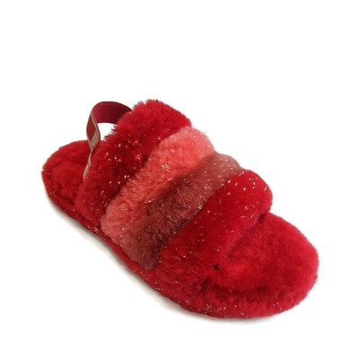 UGG Fluff Yeah Metallic Sparkle Slide Backstrap Slippers Womens Size 6 Red Multi