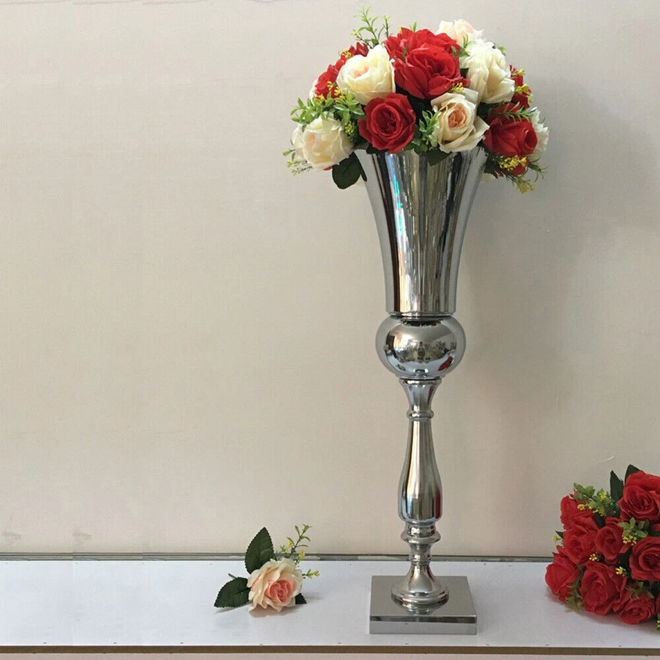 64cm Large Stunning Silver Iron Luxury Flower Vase Urn Wedding Table Decor Gift - Image 4 of 4