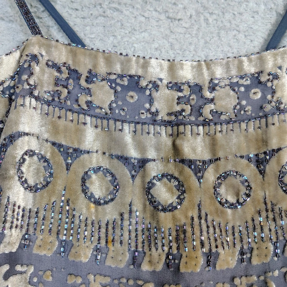 Kay Unger Maxi Dress Womens 4 Blue Taupe Gray Textured Beaded Bodycon Vintage - Image 4 of 4