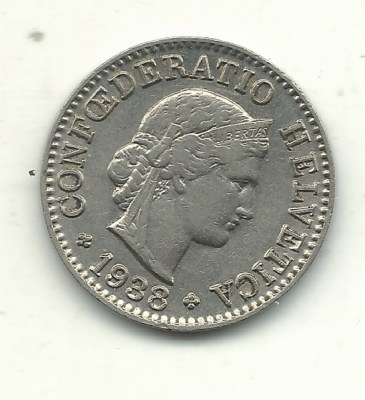 VINTAGE HIGHER GRADE 1938 B  SWITZERLAND 5 RAPPEN COIN-MAY140