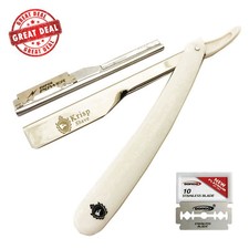 SMART WET CUT THROAT BARBER SALON STRAIGHT SHAVING RAZOR RASOIR + BLADES WHITE
