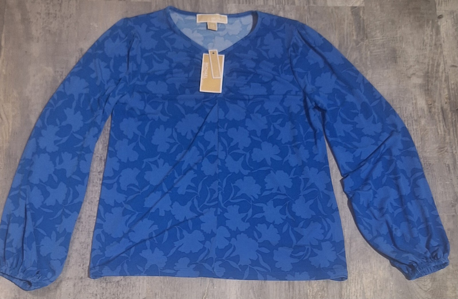 Michael Kors Women's P/S Petite Small Grecian Blue Floral Blouse Longsleeve  thumbnail 3