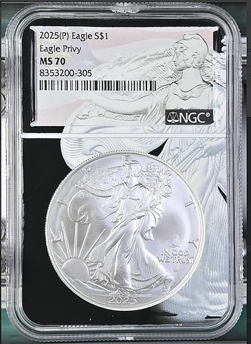 2025 (P) American Silver Eagle w/ Eagle Privy NGC MS70 Black Core