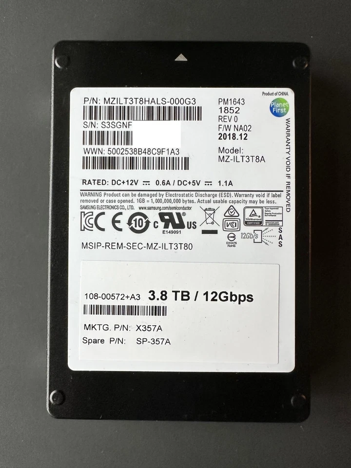 Samsung PM1643 3,84TB SAS 12Gbps 2,5" SSD - MZILT3T8HALS - MZ-ILT3T8A - 98% +