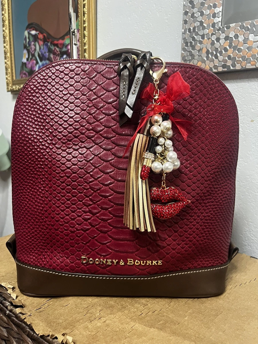 Dooney & Bourke VTG Drawstring W/ Flap leather Back Pack Red & British Tan EUC Dooney Bourke Drawstring Bucket Bag - Etsy main image 4