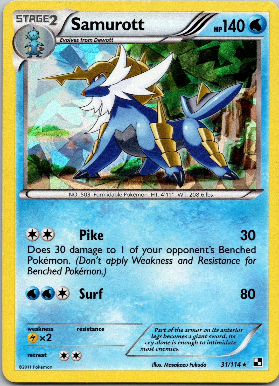 Samurott 32/114 (Cracked Ice Holo ) Rare Black and White NM Pokemon TCG