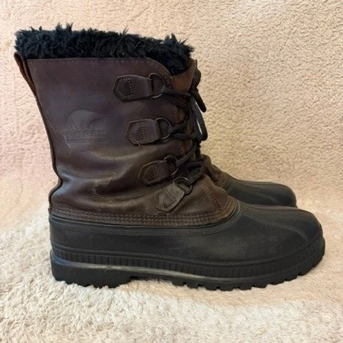 Sorel Caribou Mens Brown Leather Waterproof Winter Snow Boots Made in Canada 13