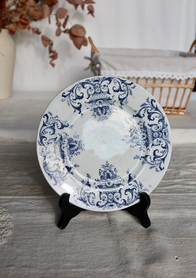 Assiette ancienne terre de fer Creil et Montereau - Service Rouen - Décor bleu - Photo 2/4