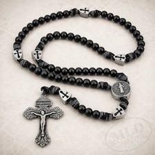"Collar Rosario San Benito Paracord Cuentas de Madera Crucifijo Cruz 22"""