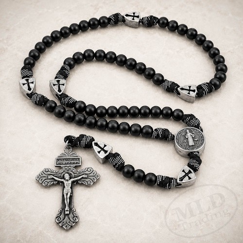 Heiliger Benedikt Paracord Rosenkranz Halskette Holzperlen Kruzifix Kreuz 22 Zoll - Bild 1 von 13