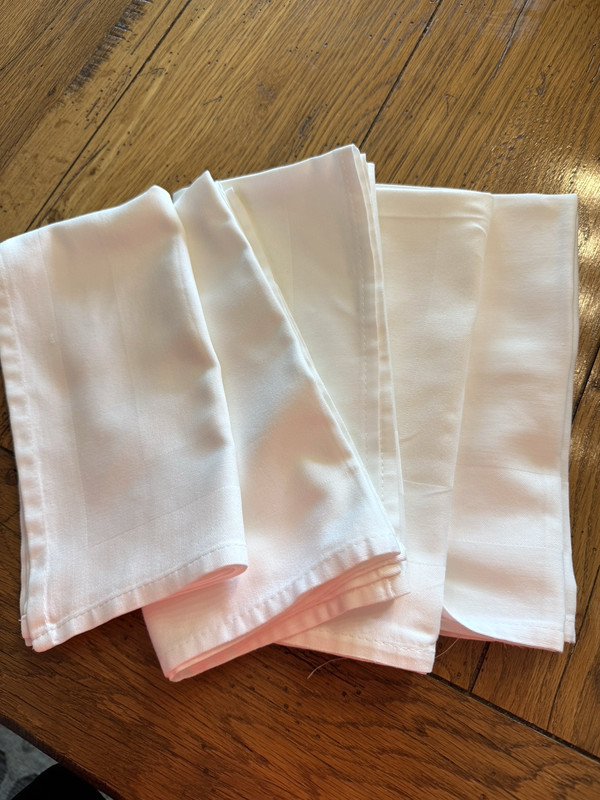Vintage Napkins White Cotton Woven Pattern Square Table Linens Set of 5 20" sq