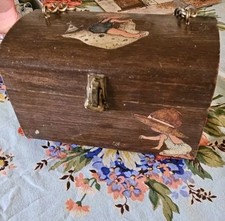 Vintage Cute Bonnet Girl/Kids Decoupage Wooden Box Purse Chain Handle 4" X 6.5"W