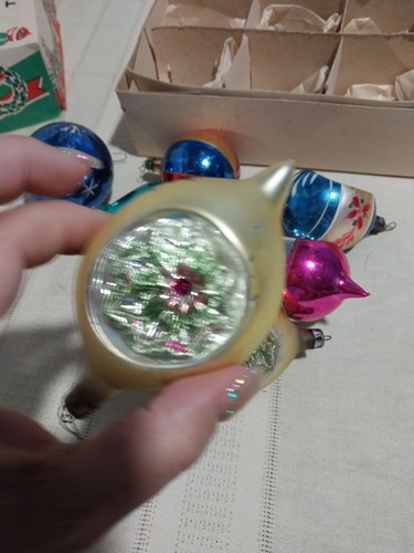Vintage Poland Christmas Teardrop Indent & Round Ornaments Glitter OrigionalBox - Picture 20 of 24