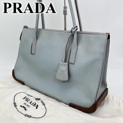 PRADA Leather Tote Bag Auth Light Blue Women Italy 127402