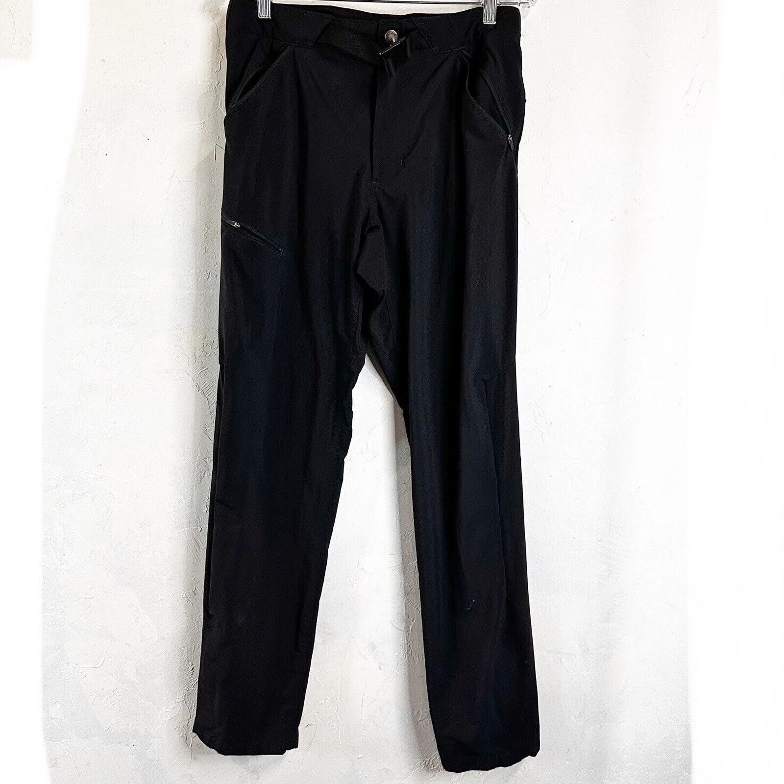 Patagonia Pants Mens Small Hiking Trail Outdoor Nylon Belted Black 31 x 31.5