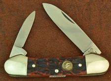 HEN & ROOSTER BERTRAM CUTLERY SOLINGEN GERMANY RED BONE BUTTERBEAN KNIFE (27603)