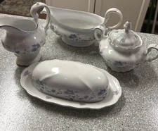 4 Johann Haviland Blue Garland Creamer,  Sugar Bowl , Gravy Boat, Butter Dish