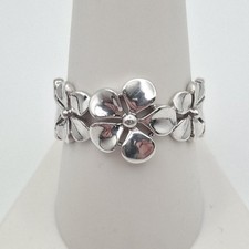 925 Sterling Silver Polished Hawaiian Three Hibiscus Flower Ring Size 9