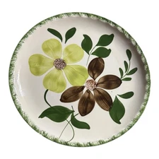 9 3/8" Blue Ridge Southern Pottery Green Briar Luncheon Plate Brown Flowers MCM