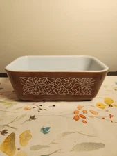 PYREX Woodland 520-B Refrigerator Dish, Brown & White Rectangle