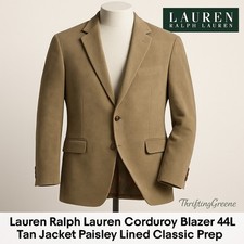 Lauren Ralph Lauren Corduroy Blazer 44L Tan Jacket Paisley Lined Classic Prep