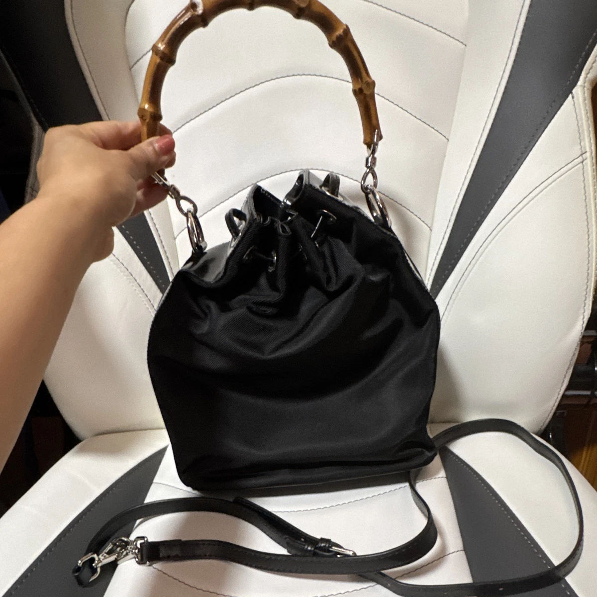 Gucci Black Leather Bamboo Handle Drawstring Bucket Bag GUCCI Diana Bamboo Leather Bucket Bag Black 724652 main image 3