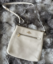 Coach Beige Pebbled Crossbody Bag Gold Hardware Zip, Detachable Adjustable Strap