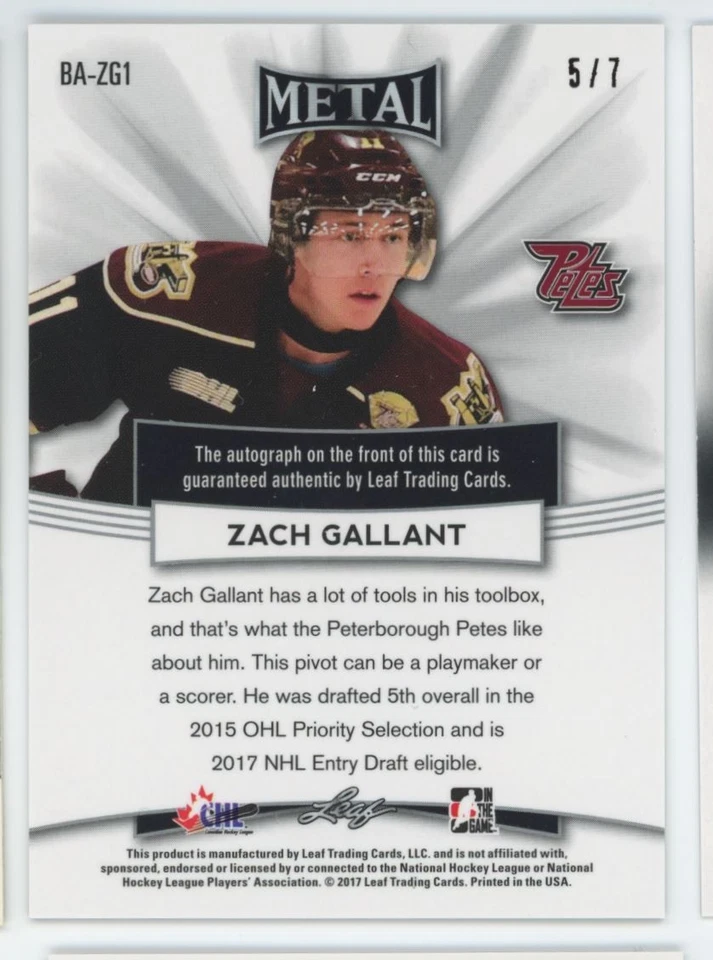 2016-17 Leaf Metal Black 5/7 Zach Gallant Auto  petersborough petes #BA-ZG1 - Image 2 of 2
