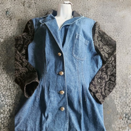 Coldwater Creek Black Denim Floral Paisley Grunge Sleeves Large. jean jacket - Picture 7 of 9
