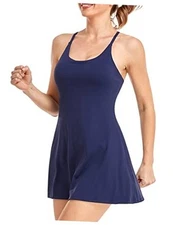 Women's Tennis Dress With Built-in Bra & Shorts Pockets - X-Small Dblue&