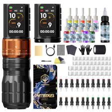 Wireless Tattoo Gun Kit - Pen Style, 20 Cartridges, 2 Batteries, 7 Stroke Settin