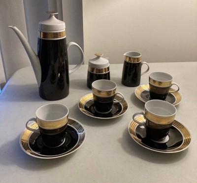 Lichte Echt Weimar China Germany Black Gold Gilt Coffee Tea Set 13 Pc Art Deco