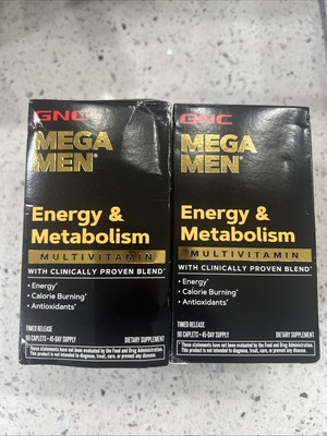 GNC Mega Men Energy & Metabolism Multivitamins 180 Caplets Lot Of 2 Exp 2026