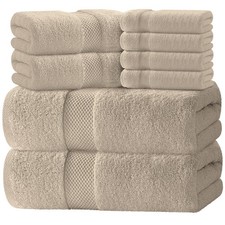 Luxury Taupe Bath Towel Set - Hotel Soft Cotton 2/Bath 2/Hand 4/Wash - 8 Piece