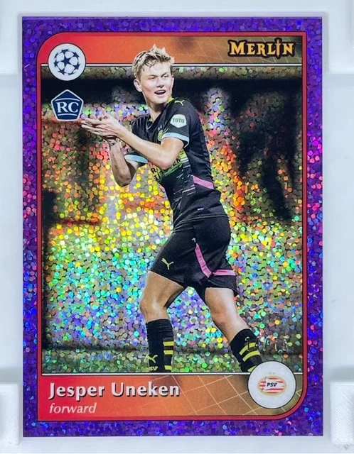 Jesper Uneken 2024-25 Topps Merlin UCC Purple Speckle Refractor 14/15 RC #62