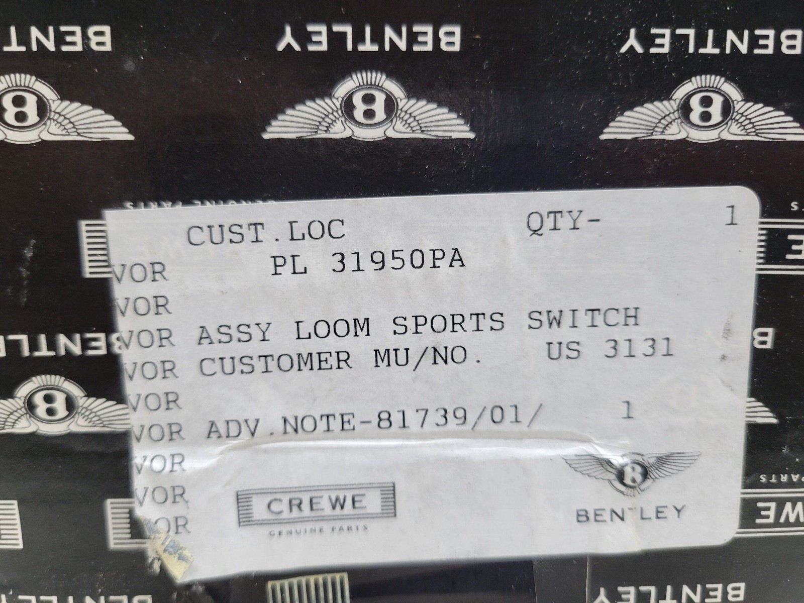 Rolls Royce / Bentley  Assy Loom Sports Switch PL31950PA