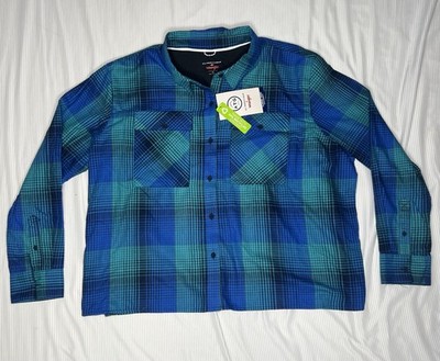 Wrangler ATG Shirt XL Blue Plaid Long Sleeve Button All Terrain Gear Flannel